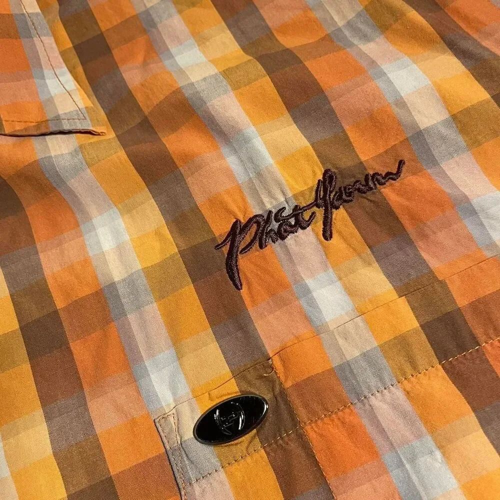Vintage Phat Farm Orange Plaid Short Sleeve Shirt XXL Y2K Streetwear Baggy - Picture 3 of 8